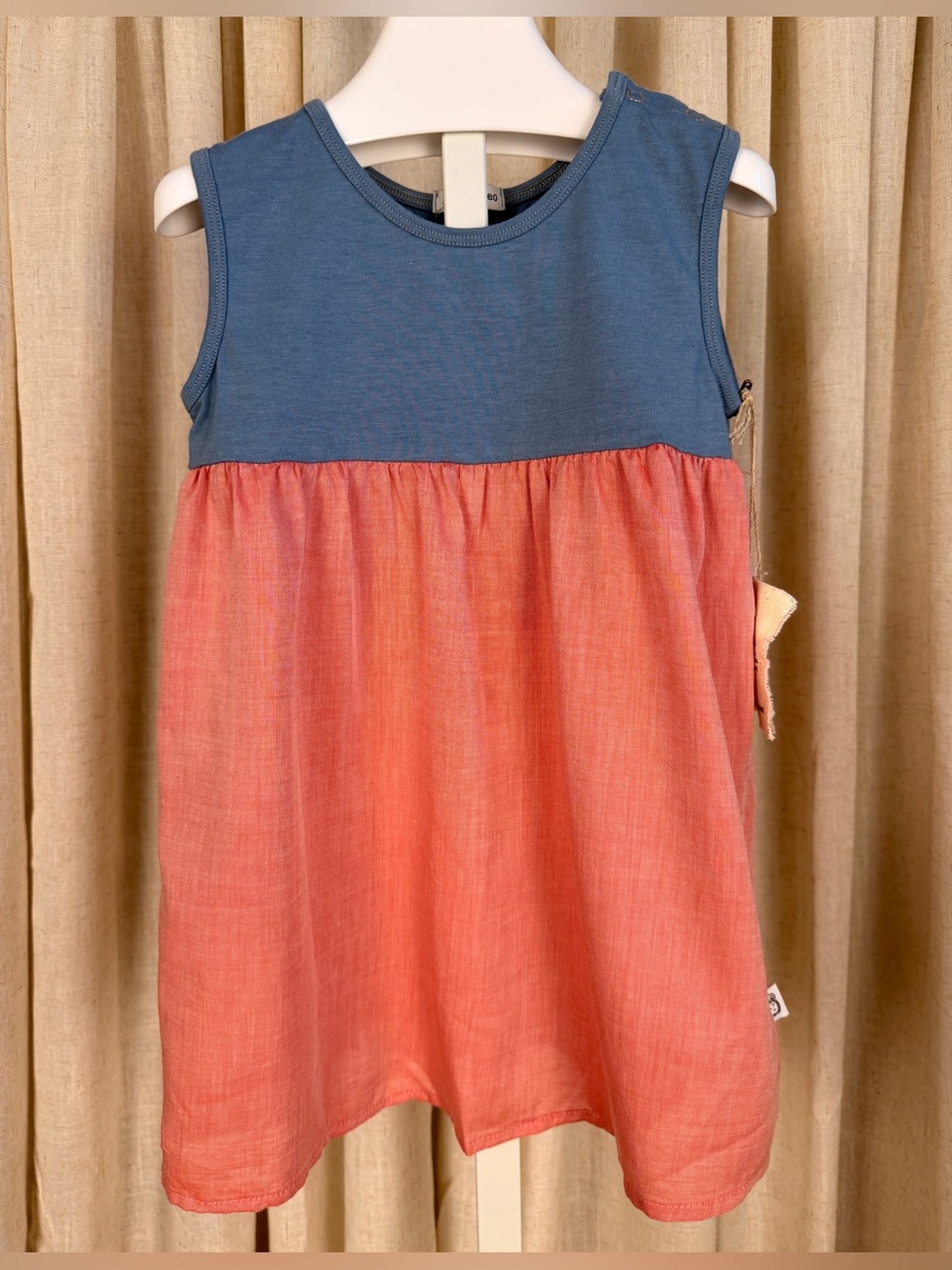 LUCY & LEO Sleeveless Soft Blue & Coral Two-Tone Flowy Tank Dress 4T NWT